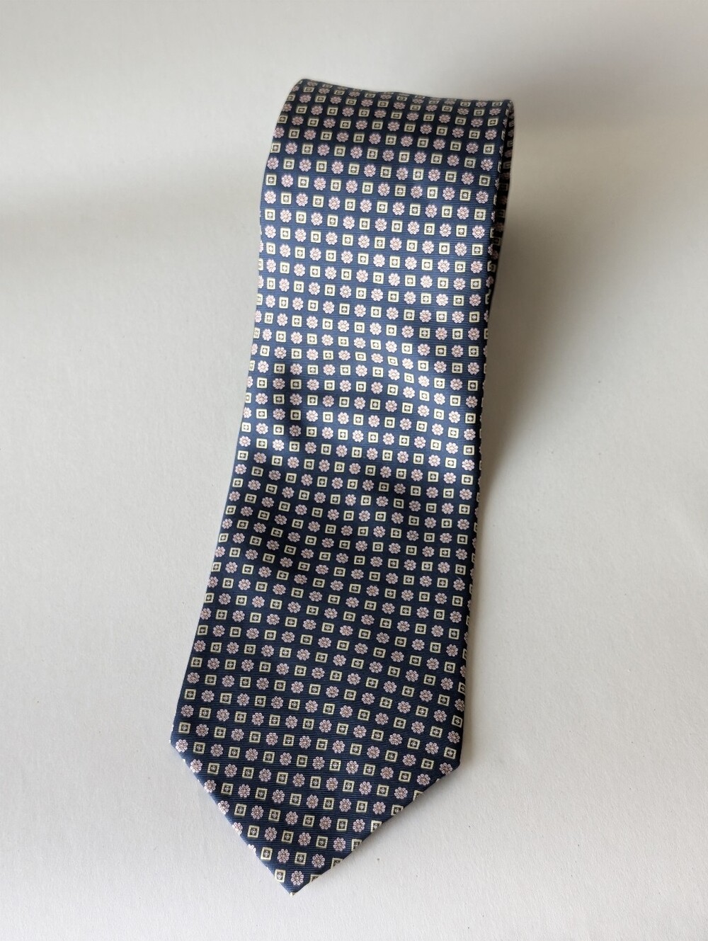 Shirts By Walden's Navy Silk Tie  Micro-Patterned Made In USA Size 58.5" Long